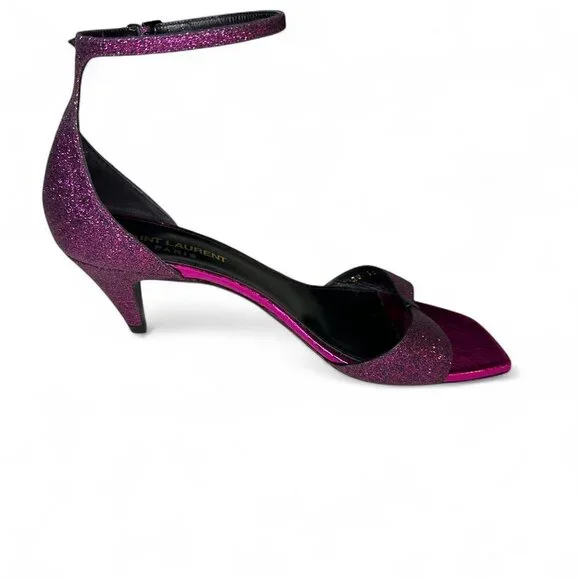 Saint Laurent Paris Glitter Fuchsia Kitten Heel Sandal EU 37.5 NWOB - Picture 7 of 16